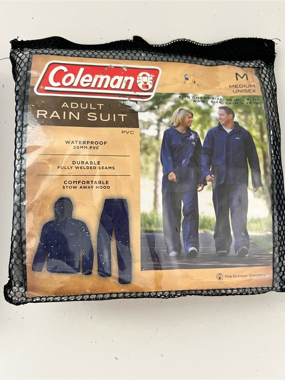 NWT Coleman Adult Rain Suit M Unisex Navy Blue PVC Waterproof Jacket Pants